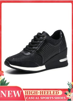 Generic High-heeled women's casual sports shoes with lightweight and stylish height-increasing soles, casual women's shoes with a hidden height design, suitable for dancing, lightweight and comfortable, and featuring a lace-up design.  - Image 1