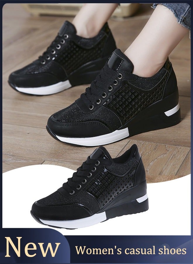 High-heeled women's casual sports shoes with lightweight and stylish height-increasing soles, casual women's shoes with a hidden height design, suitable for dancing, lightweight and comfortable, and featuring a lace-up design.  - Image 1