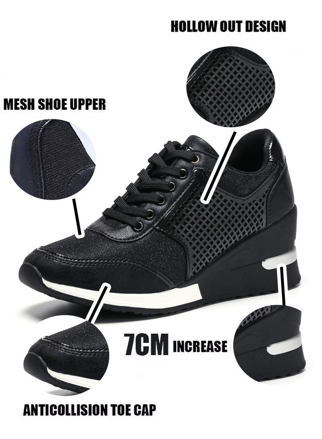 High-heeled women's casual sports shoes with lightweight and stylish height-increasing soles, casual women's shoes with a hidden height design, suitable for dancing, lightweight and comfortable, and featuring a lace-up design.  - Image 3