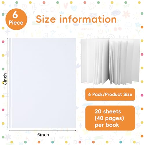 EOOUT 6 Pack White Hardcover Blank Book 6x8 Inch, 40 Pages Hardcover Blank Book for Kid to Write Stories Draw Sketch, Unlined Thick Perforated Pages - Image 2