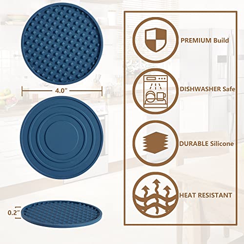 Coga Silicone Coasters Set of 6 with Holder, Square, Blue, Dishwasher Safe, Non-Slip, Heat Resistant - Image 2
