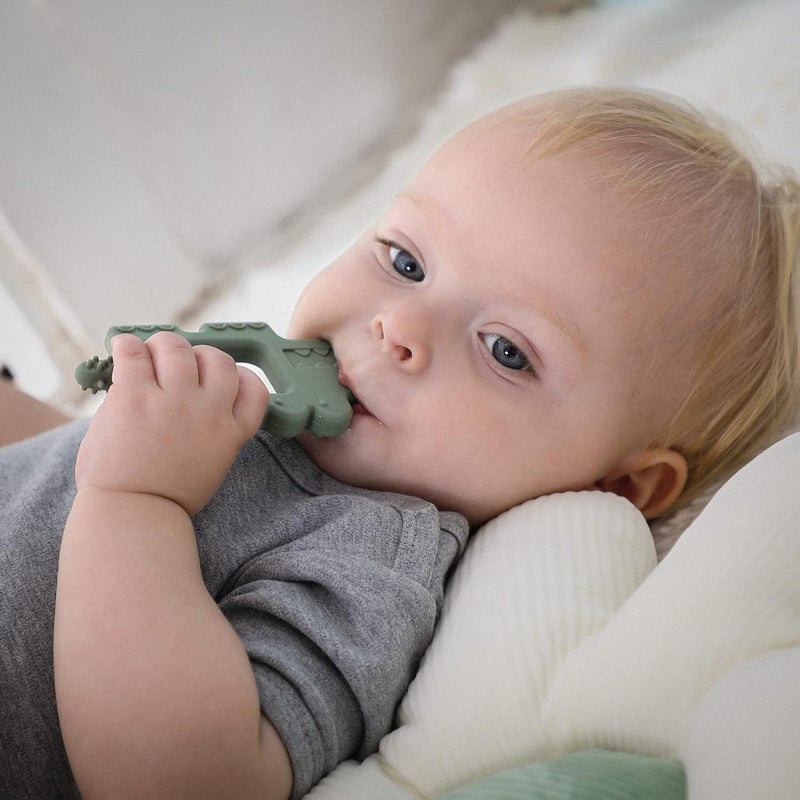 Moonkie Teething Toy, Safe & Easy to Hold BPA Free Silicone Baby Soothing Teethers, Prevent Finger Sucking Teether Toys Best for Babies 0-6 6-12 Months (Crocodile Sage) - Image 3