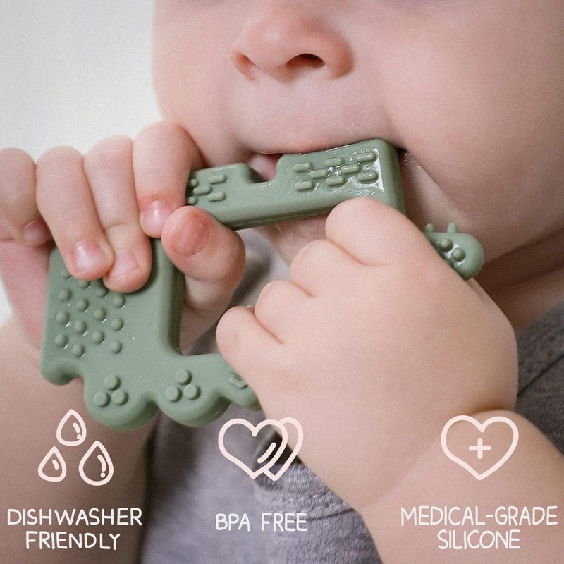 Moonkie Teething Toy, Safe & Easy to Hold BPA Free Silicone Baby Soothing Teethers, Prevent Finger Sucking Teether Toys Best for Babies 0-6 6-12 Months (Crocodile Sage) - Image 2