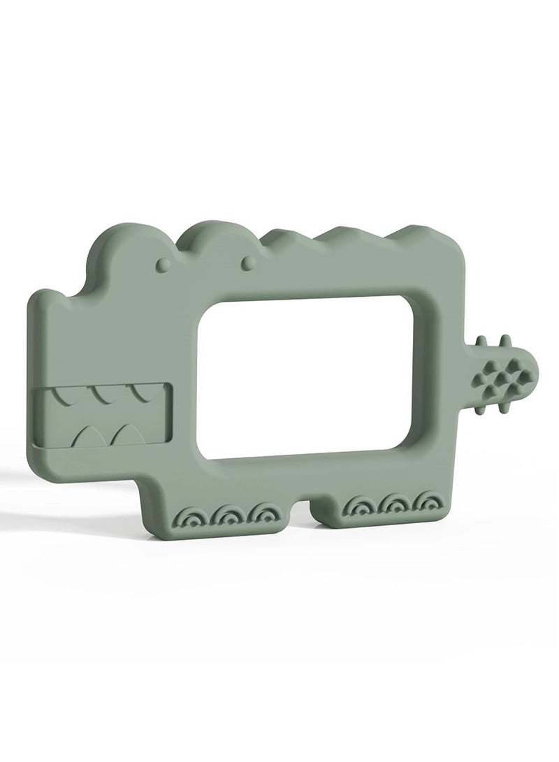 Moonkie Teething Toy, Safe & Easy to Hold BPA Free Silicone Baby Soothing Teethers, Prevent Finger Sucking Teether Toys Best for Babies 0-6 6-12 Months (Crocodile Sage) - Image 1