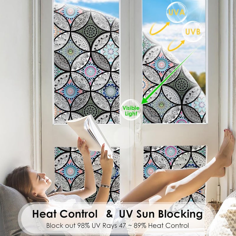 Dktie (17.7In.By 78.7In.(45x200cm), Blt1569) - Static Cling Decorative Window Film Vinyl Non Adhesive Privacy Film,Stained Glass Window Film For Bathroom Shower Door Heat Cotrol Anti UV 45cm .By 20... - Image 3