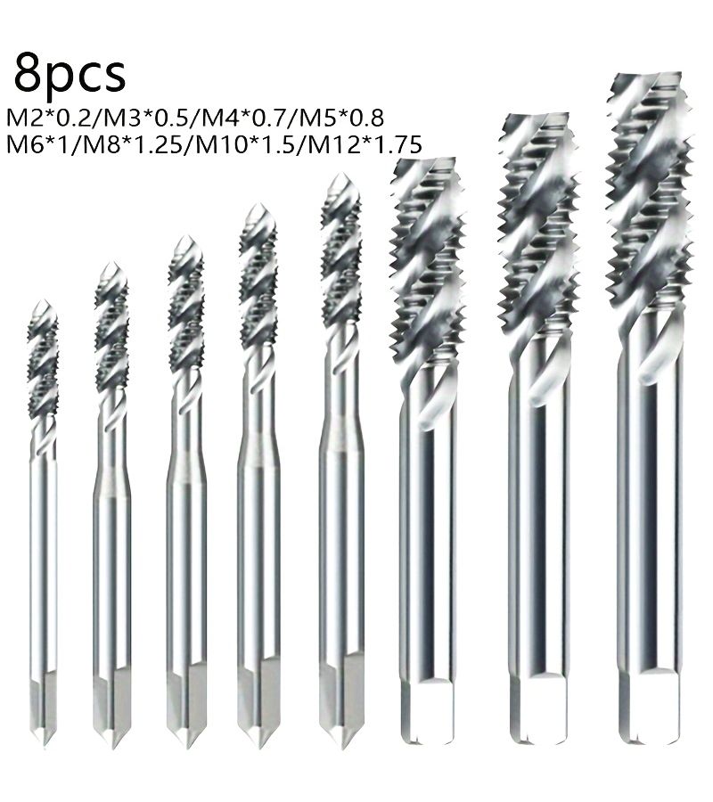 8pcs M2 To M12 HSS Machine Spiral Fluted Tap Set - Image 1