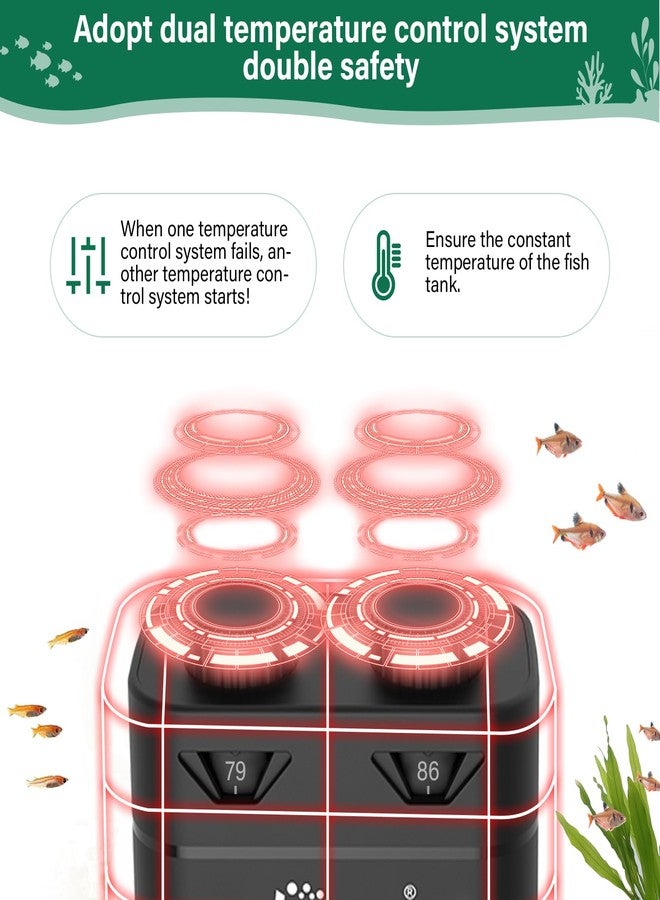 هايغر سخان حوض السمك من هيجر، 600 واط/800 واط، سخان مياه غاطس لحوض السمك، مصنوع من الكوارتز المزدوج المقاوم للانفجار مع نظام قياس درجة حرارة منفصل لأحواض المياه العذبة والمالحة (600 واط). - Image 2