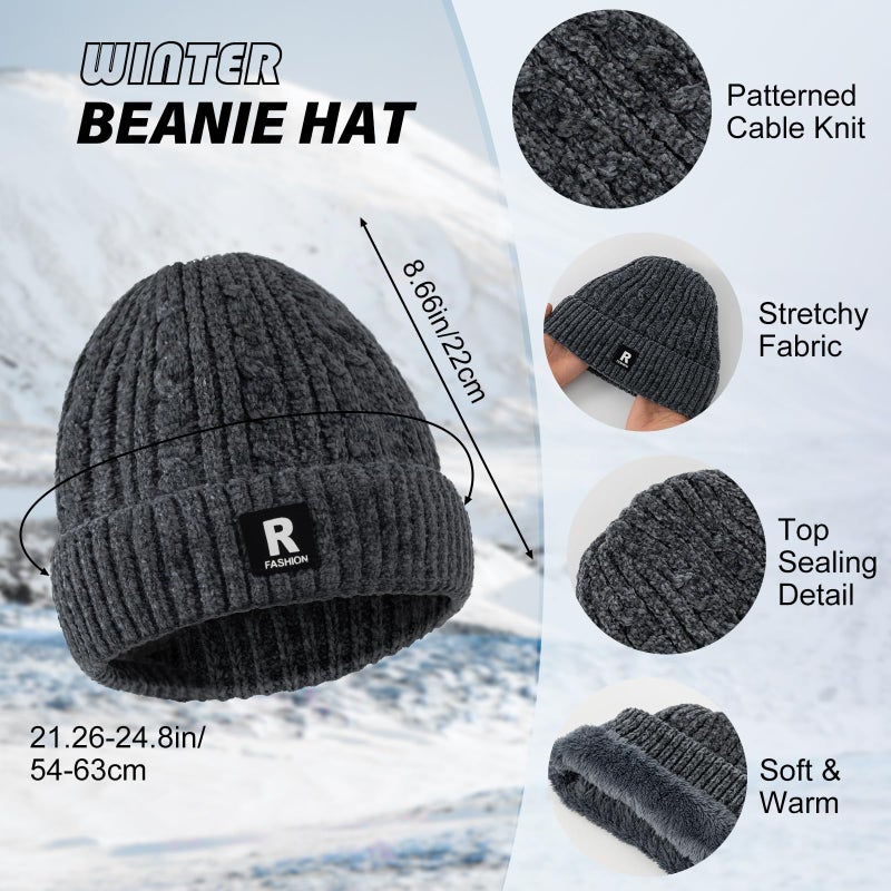 Nimalpal Winter Beanie Hat Scarf Gloves Set, Warm Fleece Lined Skull Cap Neck Warmer Winter Gloves for Men Women (Grey) - Image 3