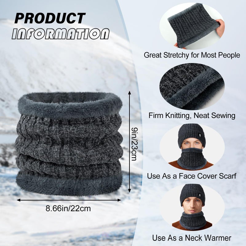 Nimalpal Winter Beanie Hat Scarf Gloves Set, Warm Fleece Lined Skull Cap Neck Warmer Winter Gloves for Men Women (Grey) - Image 4