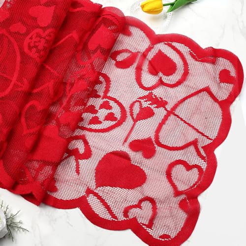 Luktastic Valentines Table Runner, 13 x 72 Inch Red Heart Lace Table Runner for Valentines Decorations Romantic Home Kitchen Dining Table Decor Outdoor Indoor Wedding Holiday Anniversary Party Decorations - Image 4