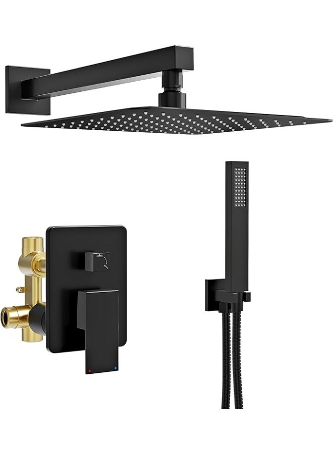 YD Luxury Wall Mounted Rainfall Shower System with Handheld Shower Set, Concealed Shower Mixer Valve Kit, High Pressure Square Rain Shower Head, Modern Bathroom Shower Combo with Adjustable Hand Shower Hose - Image 1