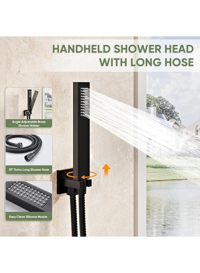 YD Luxury Wall Mounted Rainfall Shower System with Handheld Shower Set, Concealed Shower Mixer Valve Kit, High Pressure Square Rain Shower Head, Modern Bathroom Shower Combo with Adjustable Hand Shower Hose - Image 2