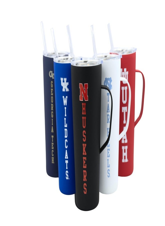 Decorvo NCAA 20 oz. Stainless Steel Tumbler with Handle - Officially Licensed Double Walled Insulated Roadie with Slide Lid and Straw (Nebraska text - Black) - Image 2