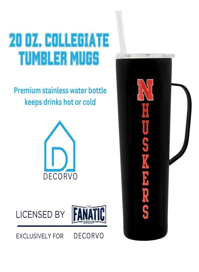 Decorvo NCAA 20 oz. Stainless Steel Tumbler with Handle - Officially Licensed Double Walled Insulated Roadie with Slide Lid and Straw (Nebraska text - Black) - Image 3