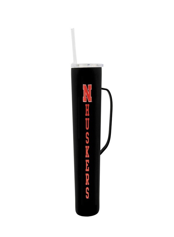 Decorvo NCAA 20 oz. Stainless Steel Tumbler with Handle - Officially Licensed Double Walled Insulated Roadie with Slide Lid and Straw (Nebraska text - Black) - Image 1