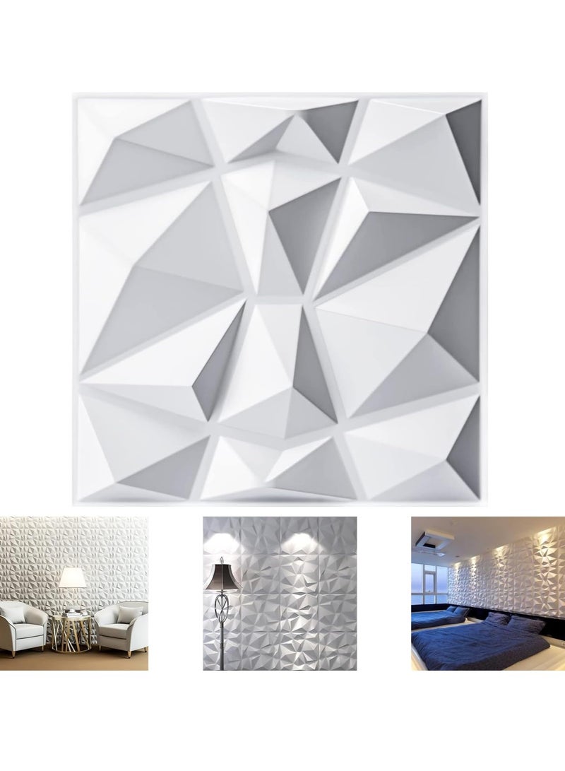 AiheArron 16Pack 3D Wall Panels, 30x30cm PVC Waterproof Wall Panel Diamond Textured Modern Decor Wall Tiles Accent Wall Panels for Living Room Bedroom Hotel Office(White) - Image 1