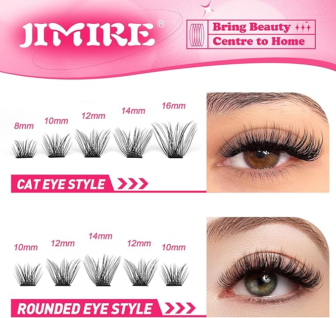 JIMIRE Cluster Lashes D Curl DIY Individual Eyelashes Extenison Natural Look Wispy Russian Cluster Lashes Light 816MM Individual Lashes DIY at Home Fluffy Eyelash Clusters by JIMIRE - Image 4