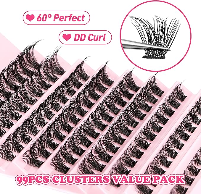 JIMIRE Cluster Lashes D Curl DIY Individual Eyelashes Extenison Natural Look Wispy Russian Cluster Lashes Light 816MM Individual Lashes DIY at Home Fluffy Eyelash Clusters by JIMIRE - Image 3