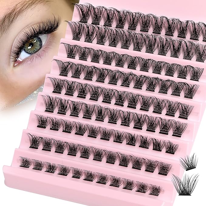 JIMIRE Cluster Lashes D Curl DIY Individual Eyelashes Extenison Natural Look Wispy Russian Cluster Lashes Light 816MM Individual Lashes DIY at Home Fluffy Eyelash Clusters by JIMIRE - Image 1