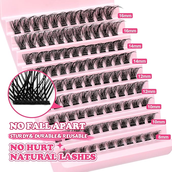 JIMIRE Cluster Lashes D Curl DIY Individual Eyelashes Extenison Natural Look Wispy Russian Cluster Lashes Light 816MM Individual Lashes DIY at Home Fluffy Eyelash Clusters by JIMIRE - Image 2