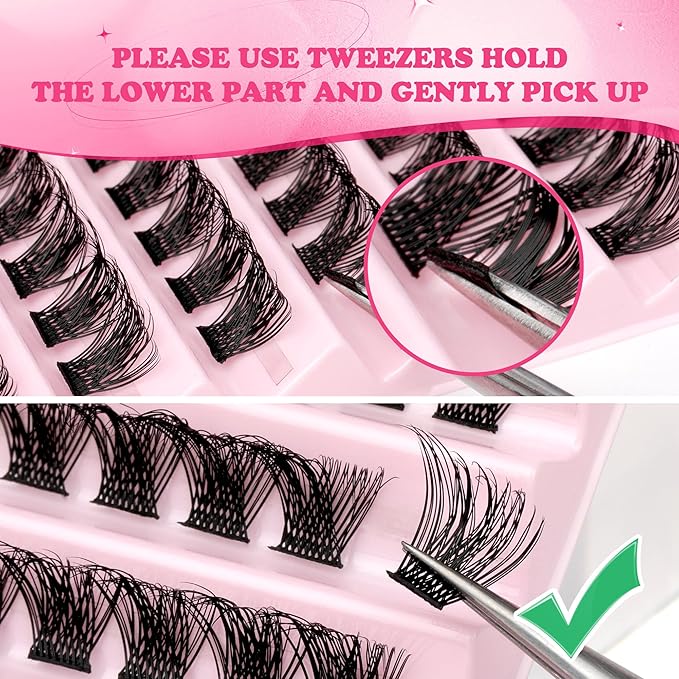 JIMIRE Cluster Lashes D Curl DIY Individual Eyelashes Extenison Natural Look Wispy Russian Cluster Lashes Light 816MM Individual Lashes DIY at Home Fluffy Eyelash Clusters by JIMIRE - Image 5