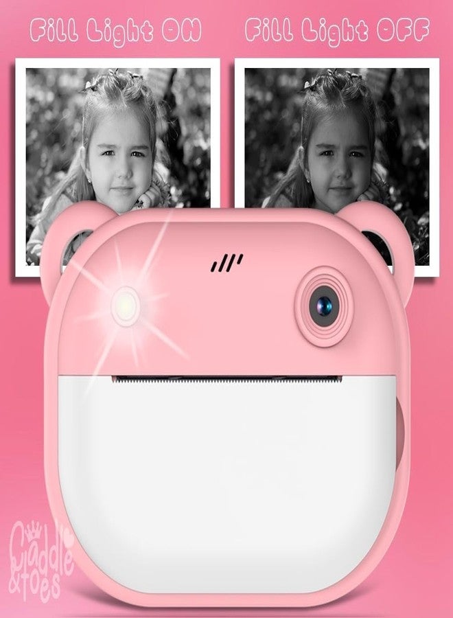 CADDLE & TOES Kids Instant Print Camera – Mini Digital HD Photo & Video Camcorder with Games | Fun Learning Toy for Boys & Girls Ages 4-18 | Includes 2 Print Rolls – Ideal Gift for Kids (Pink) - Image 2