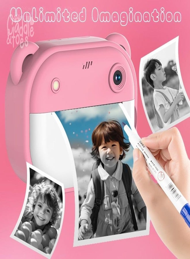 CADDLE & TOES Kids Instant Print Camera – Mini Digital HD Photo & Video Camcorder with Games | Fun Learning Toy for Boys & Girls Ages 4-18 | Includes 2 Print Rolls – Ideal Gift for Kids (Pink) - Image 5