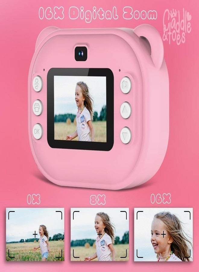 CADDLE & TOES Kids Instant Print Camera – Mini Digital HD Photo & Video Camcorder with Games | Fun Learning Toy for Boys & Girls Ages 4-18 | Includes 2 Print Rolls – Ideal Gift for Kids (Pink) - Image 3