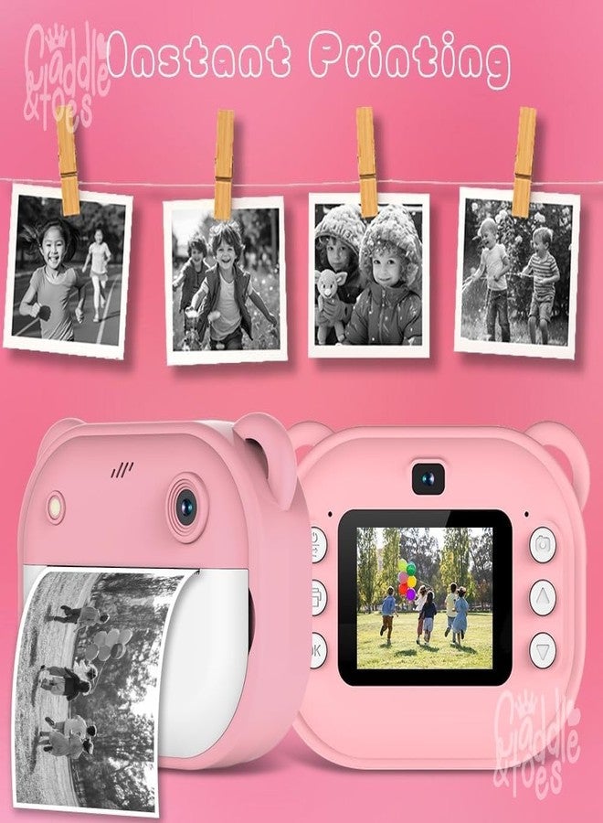 CADDLE & TOES Kids Instant Print Camera – Mini Digital HD Photo & Video Camcorder with Games | Fun Learning Toy for Boys & Girls Ages 4-18 | Includes 2 Print Rolls – Ideal Gift for Kids (Pink) - Image 4