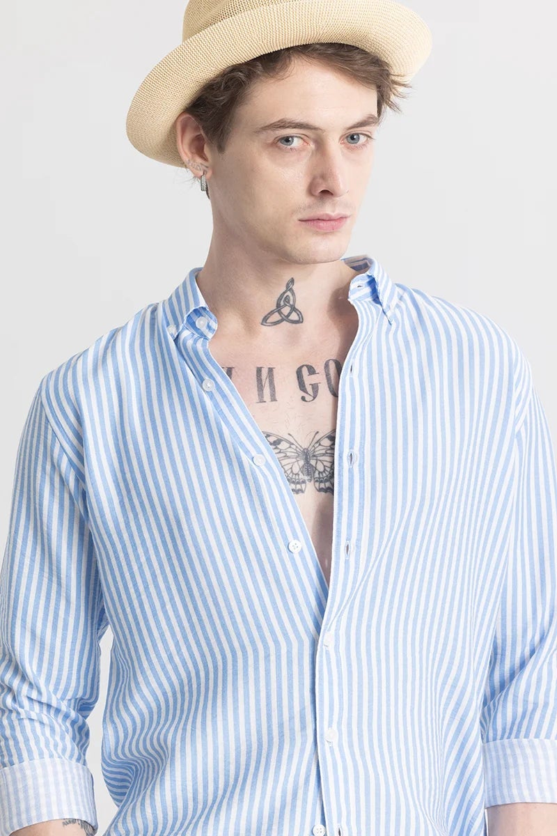 SNITCH Stripehaven Light Blue Stripe Shirt - Image 3