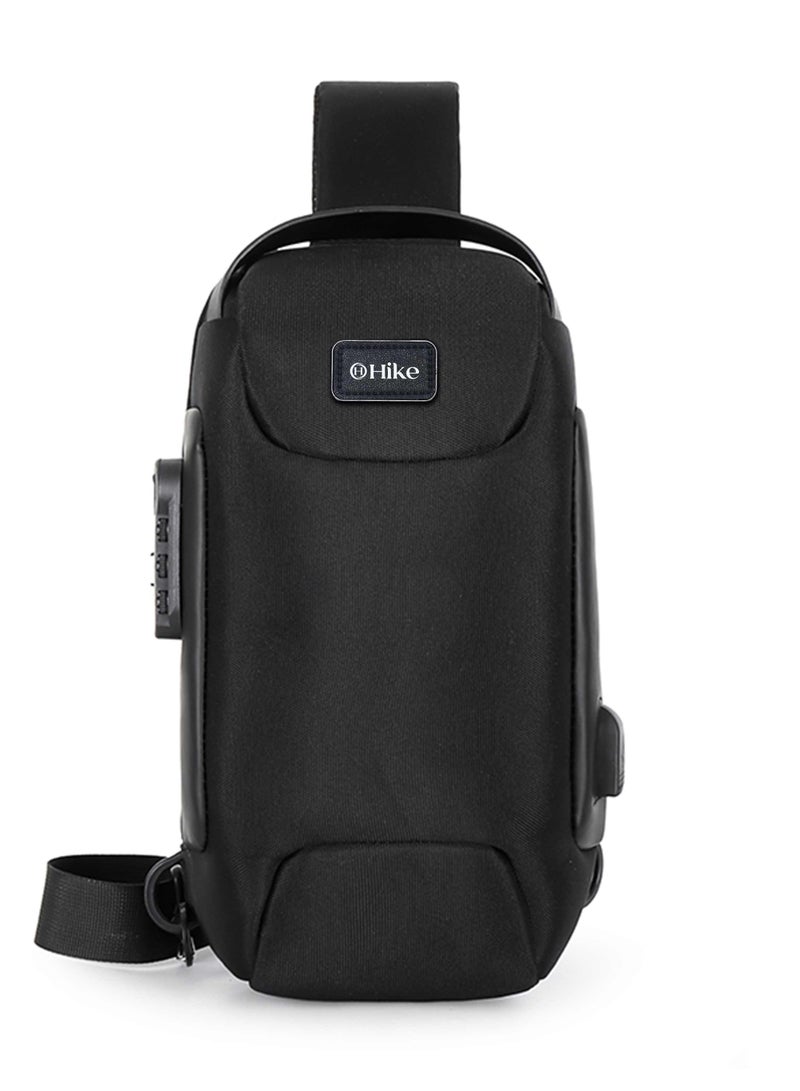 HIKE Unisex Crossbody Bag Water Resistant Anti-Theft Shoulder Bag with Built in USB Port and 3-Digit Combination lock for Business Travel Outdoor Shopping, HKSBYG-BLACK - Image 2