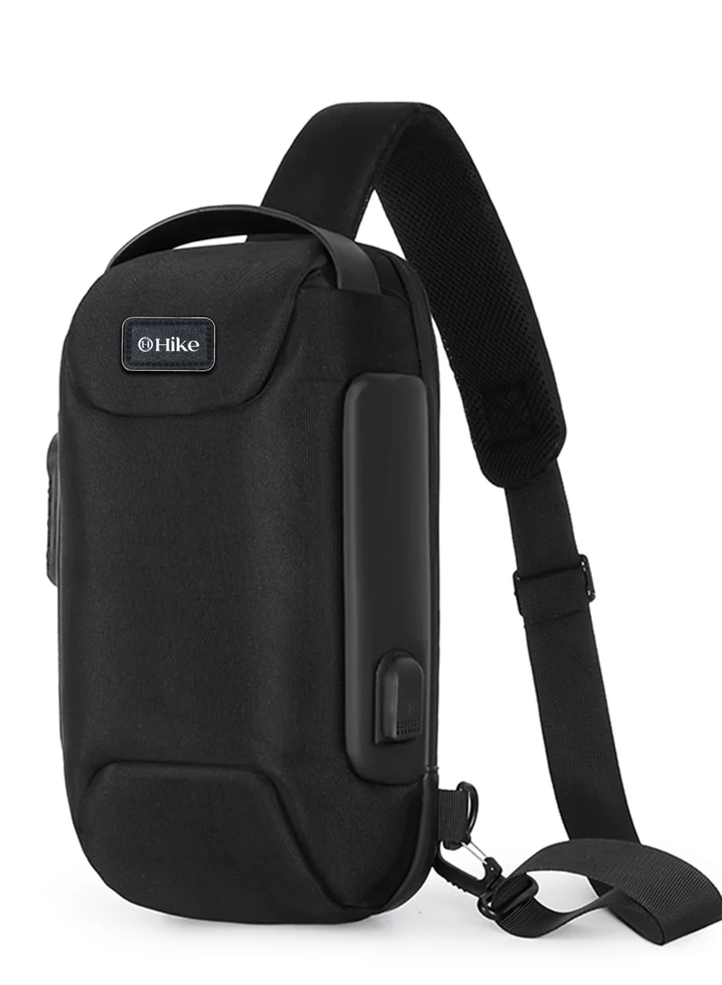 HIKE Unisex Crossbody Bag Water Resistant Anti-Theft Shoulder Bag with Built in USB Port and 3-Digit Combination lock for Business Travel Outdoor Shopping, HKSBYG-BLACK