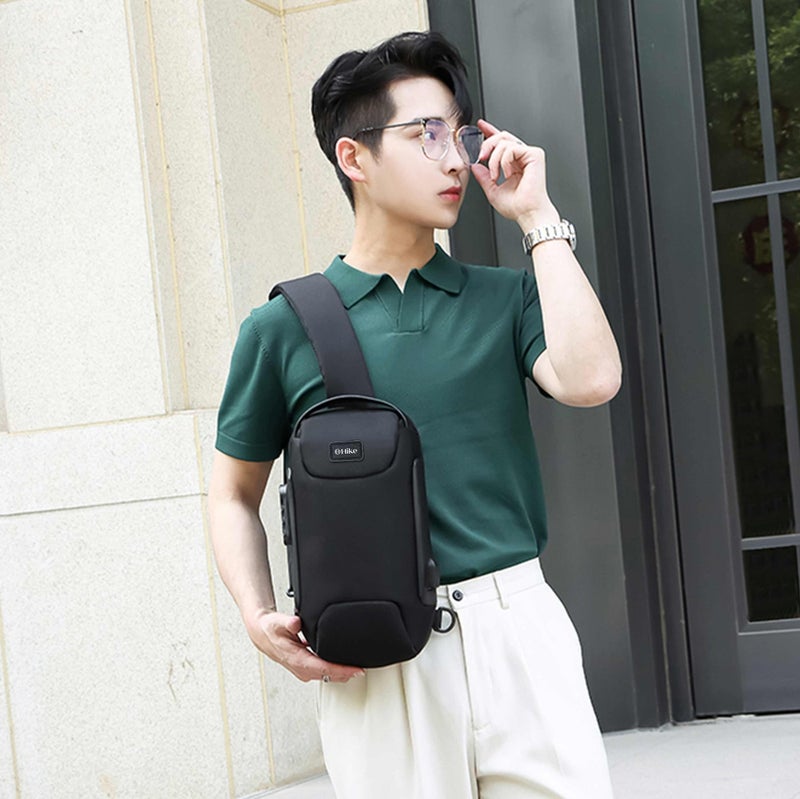 هايك Hike Unisex Crossbody Bag Water Resistant Anti-Theft Shoulder Bag with Built in USB Port and 3-Digit Combination lock for Business Travel Outdoor Shopping, HKSBYG-BLACK - Image 2