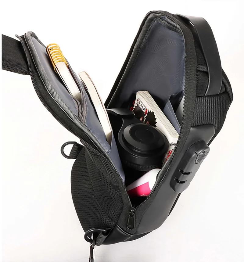 Hike Black Unisex Crossbody Bag Water Resistant Anti-Theft Shoulder Bag with Built in USB Port and 3-Digit Combination lock for Business Travel Outdoor Shopping, HKSBYG, Black  | Best Price UAE