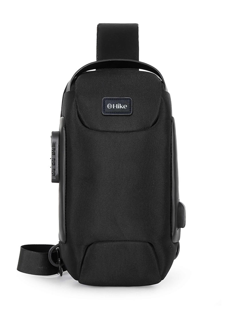 هايك Hike Unisex Crossbody Bag Water Resistant Anti-Theft Shoulder Bag with Built in USB Port and 3-Digit Combination lock for Business Travel Outdoor Shopping, HKSBYG-BLACK - Image 3