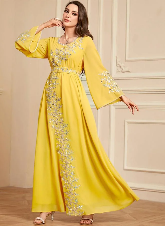 Take Two  Women Yellow Floral Embroidery Jalabiya for Women | Best Price UAE