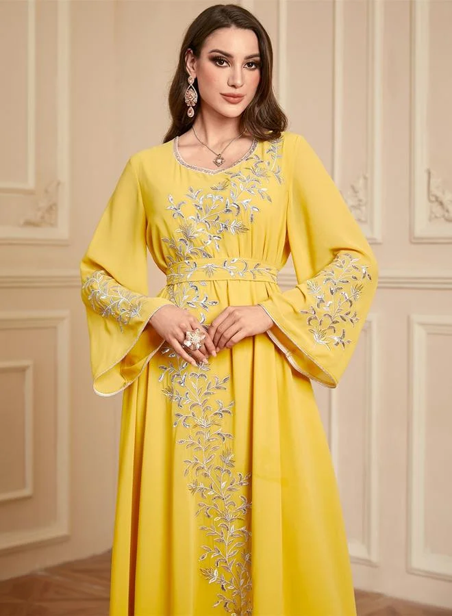 Take Two  Women Yellow Floral Embroidery Jalabiya for Women | Best Price UAE