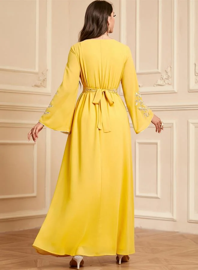 Take Two  Women Yellow Floral Embroidery Jalabiya for Women | Best Price UAE