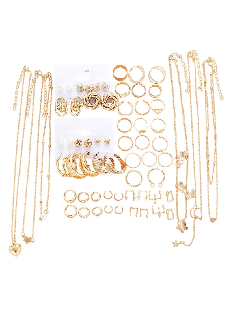 Huitich Gold Color Multi-Piece Jewelry Set Alloy Rings, Earrings & Necklaces Assorted Sizes & Styles  - Image 1