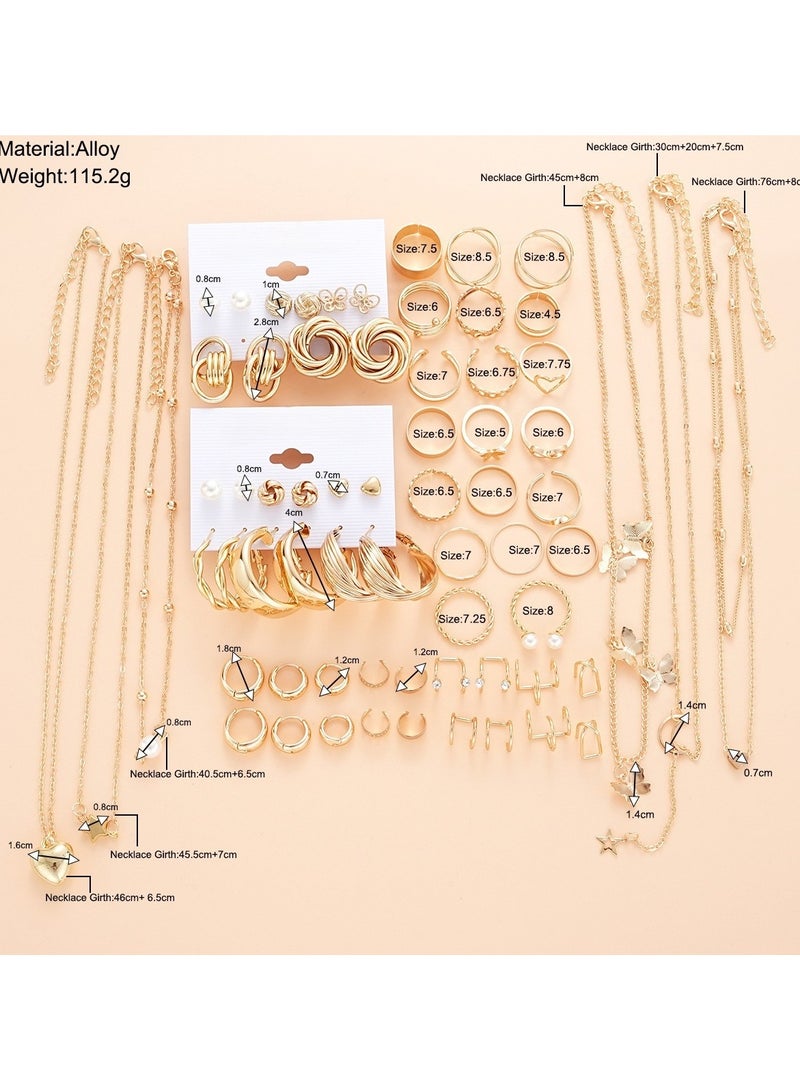 Huitich Gold Color Multi-Piece Jewelry Set Alloy Rings, Earrings & Necklaces Assorted Sizes & Styles  - Image 2
