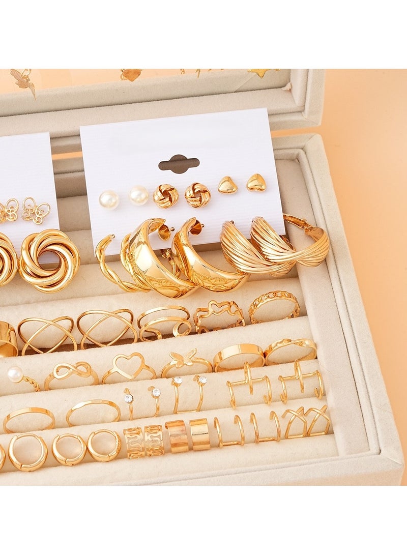 Huitich Gold Color Multi-Piece Jewelry Set Alloy Rings, Earrings & Necklaces Assorted Sizes & Styles  - Image 4