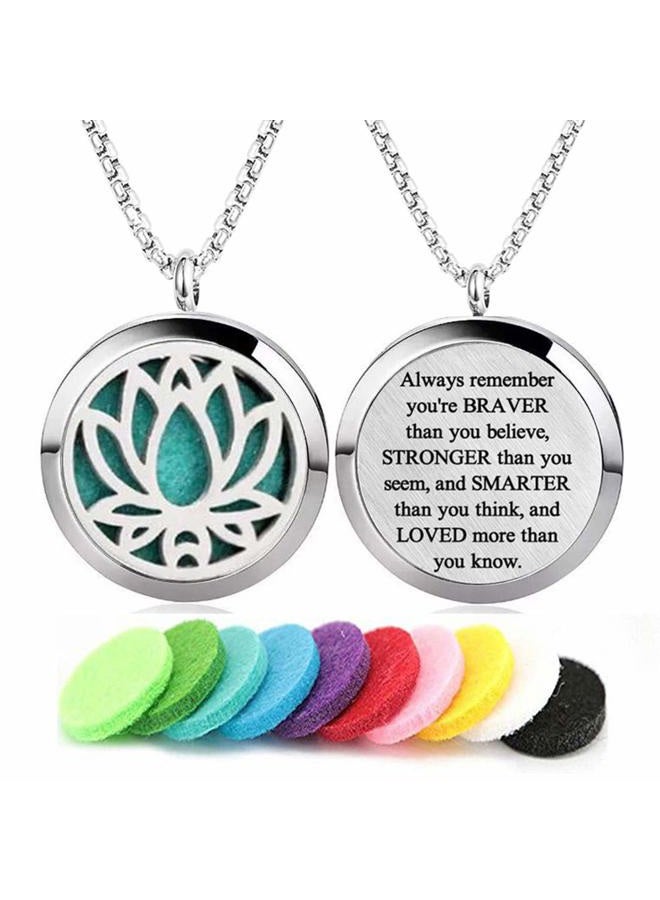 GFONDINGD Aromatherapy Essential Oil Diffuser Necklace Stainless Steel lnspirational Locket Pendant(Lotus)  - Image 1