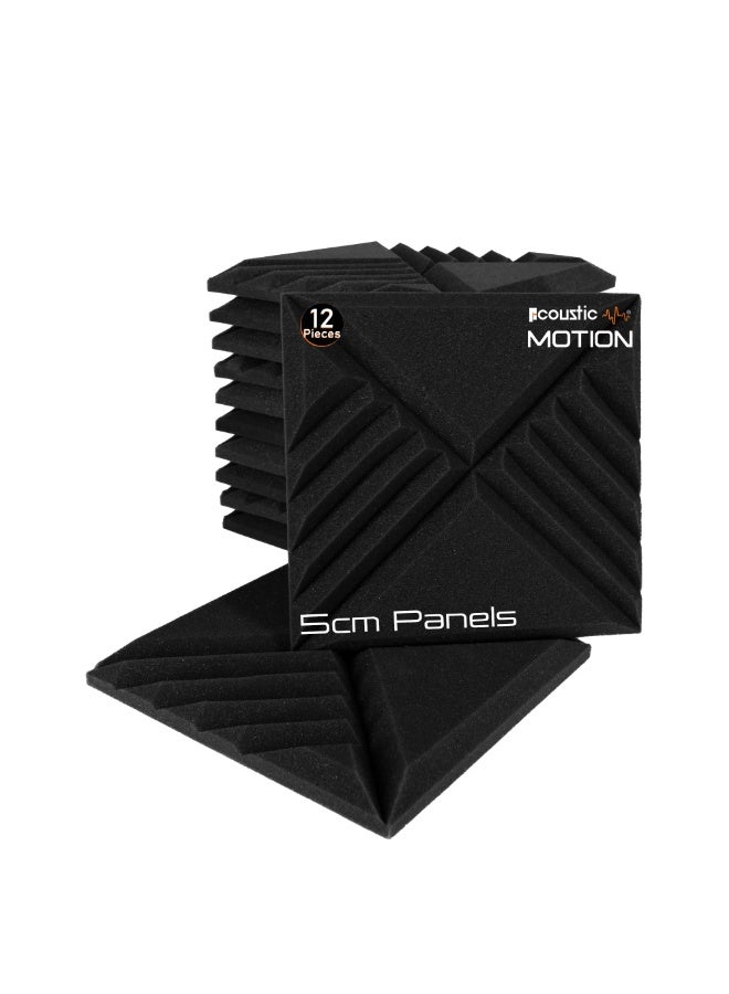 ACOUSTIC MOTION Acoustic Foam Panels, Sound Proof Mix design Panel With Self-Adhesive Set Of 12 piece 5x30x30Cm Dark Grey, basic for studio,home,recording and Acoustic Room Treatment - Image 1