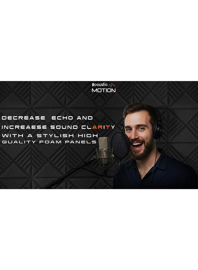 ACOUSTIC MOTION Acoustic Foam Panels, Sound Proof Mix design Panel With Self-Adhesive Set Of 12 piece 5x30x30Cm Dark Grey, basic for studio,home,recording and Acoustic Room Treatment - Image 3