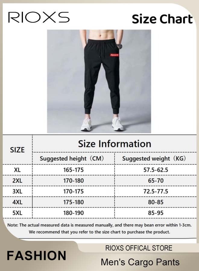 RIOXS Men's Sport Pants, Athletic Workout Jogger Sweatpants For Men, Drawstring Trouser Tapered Pant With Side Pockets, Regular Fit Trousers, Tapered Joggering Pants With Snug Ankle Cuffs, Elastic Gym Pants, Men's Slacks For Training/ Running/ Exercising-Black Sport Casual Pants - Image 5