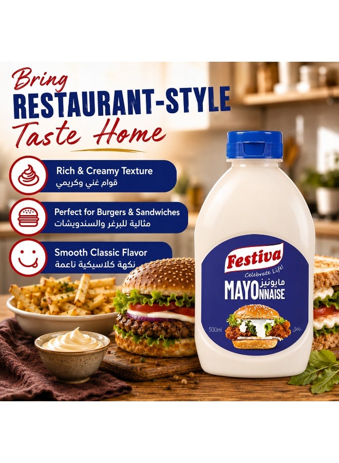 Festiva Mayonnaise 500ml - Creamy Mayo Sandwich Spread for Burgers, Sandwiches, Wraps and Snacks - Dip and Dressing - Image 2