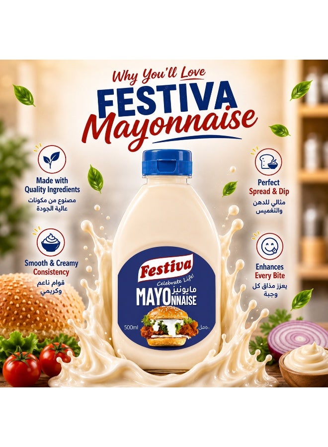 Festiva Mayonnaise 500ml - Creamy Mayo Sandwich Spread for Burgers, Sandwiches, Wraps and Snacks - Dip and Dressing - Image 4