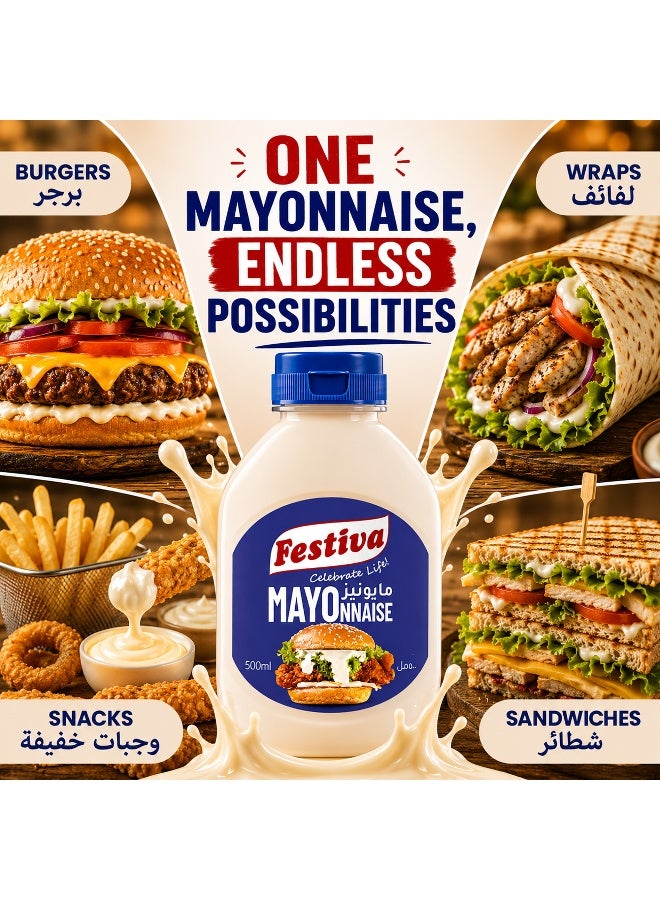 Festiva Mayonnaise 500ml - Creamy Mayo Sandwich Spread for Burgers, Sandwiches, Wraps and Snacks - Dip and Dressing - Image 3