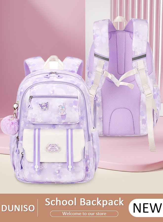 DUNISO Kids School Backpack, Large Capacity Backpack for Girls, Lightweight Schoolbag for Teen Girls Bookbag with Compartments Reflective Strip, Watrer Resistant Bookbag for Elementary Primary School - Image 1