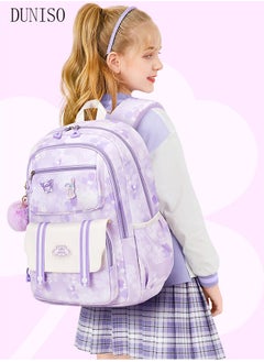 DUNISO Kids School Backpack, Large Capacity Backpack for Girls, Lightweight Schoolbag for Teen Girls Bookbag with Compartments Reflective Strip, Watrer Resistant Bookbag for Elementary Primary School  - Image 2